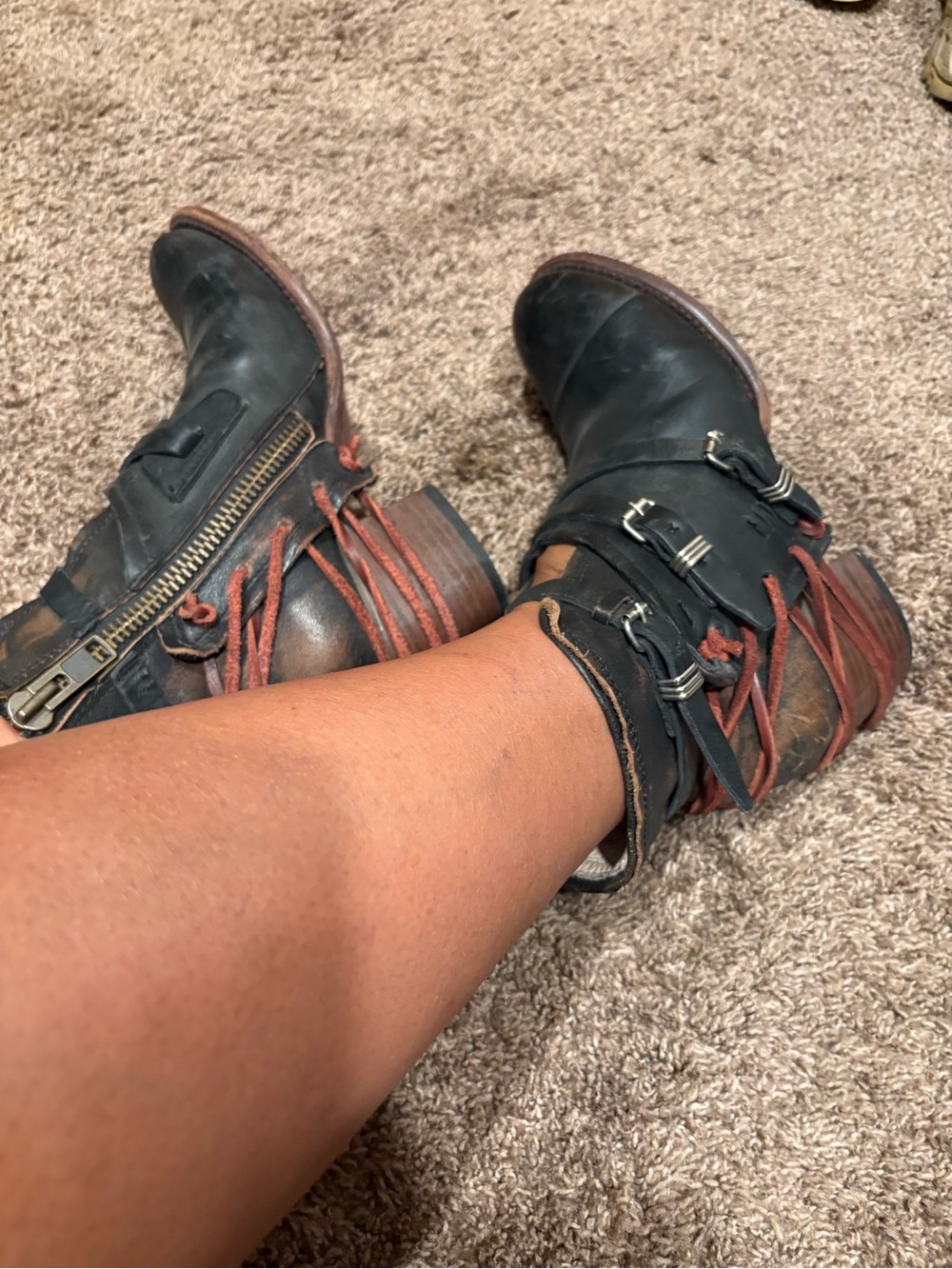 Freebird by Steven Black Leather Ankle Booties with Buckle Accents - Picture 9 of 10